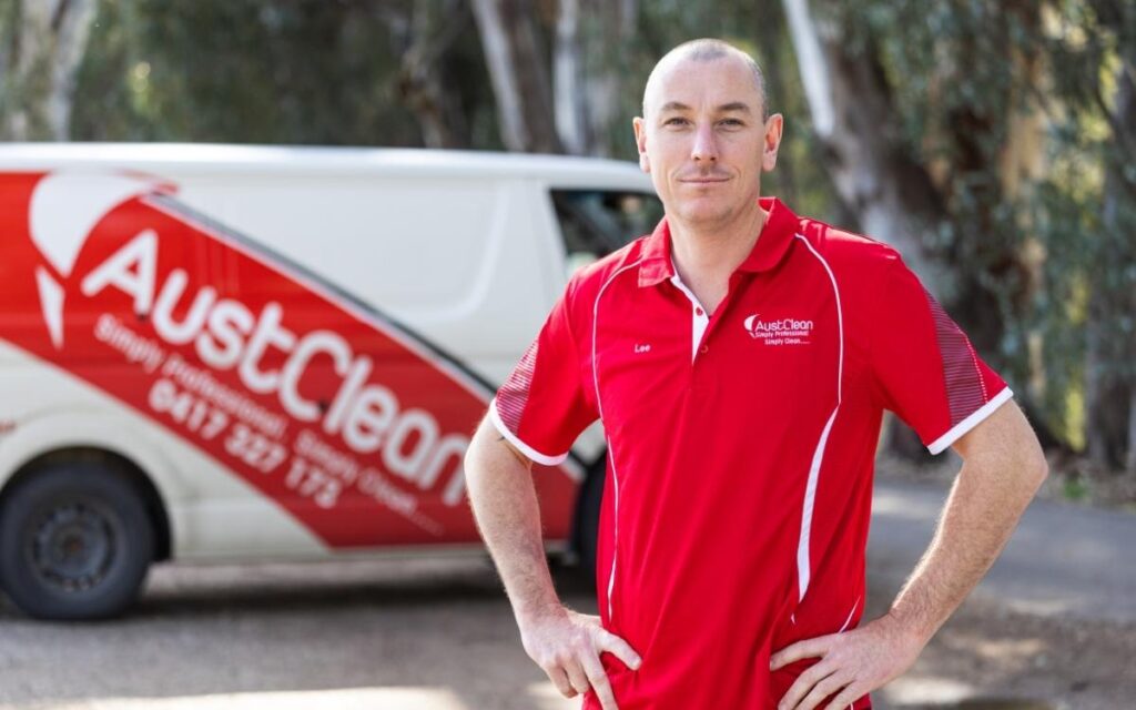 AustClean Swan Hill technician with branded service van – professional cleaning services in Swan Hill, Victoria.