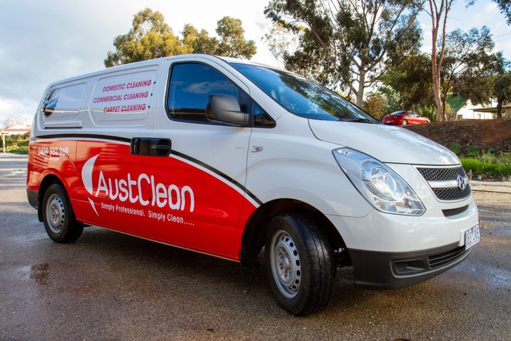Robinvale Cleaning Services 7 AustClean Robinvale cleaning van – white service vehicle with red AustClean branding, promoting domestic, commercial, and carpet cleaning solutions in Robinvale and Sunraysia.
