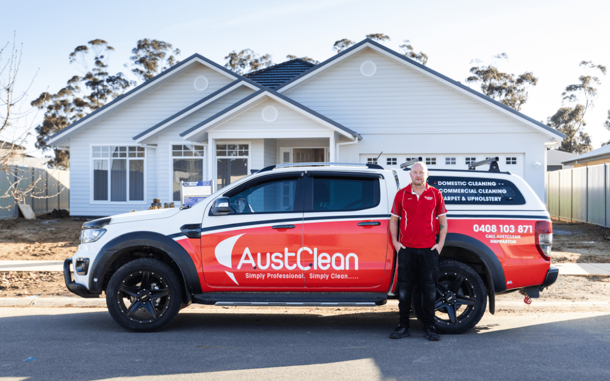 Franchise Opportunities 12 AustClean franchise owner with commercial cleaning vehicle – professional franchise business opportunity in Australia.
