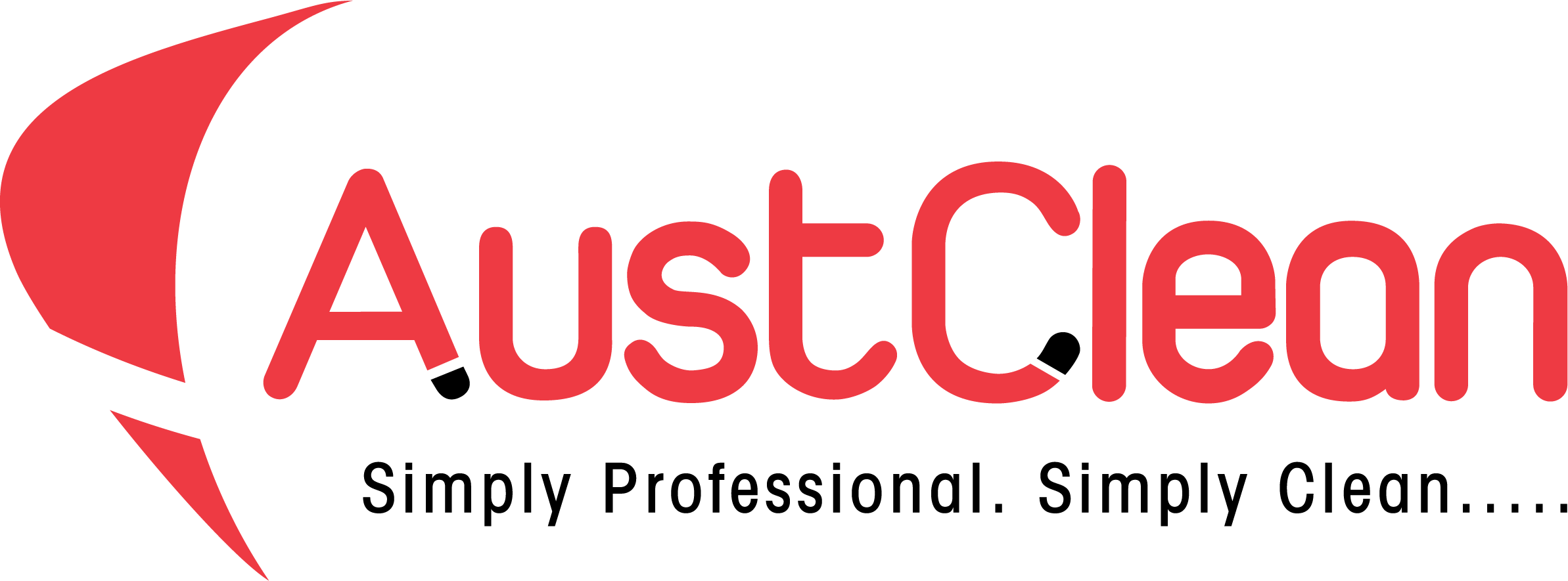AustClean main header logo – Queensland’s leading professional cleaning company featuring red brand text with swoosh design and “Simply Professional. Simply Clean” tagline, representing trusted residential and commercial cleaning services.